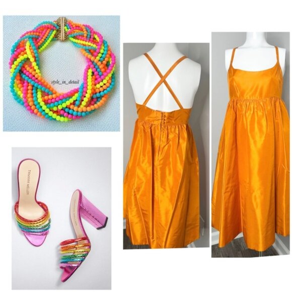 J CREW A LINE ORANGE SILK DRESS W/ POCKETS-SIZE  6 -PRELOVED - Picture 2 of 8